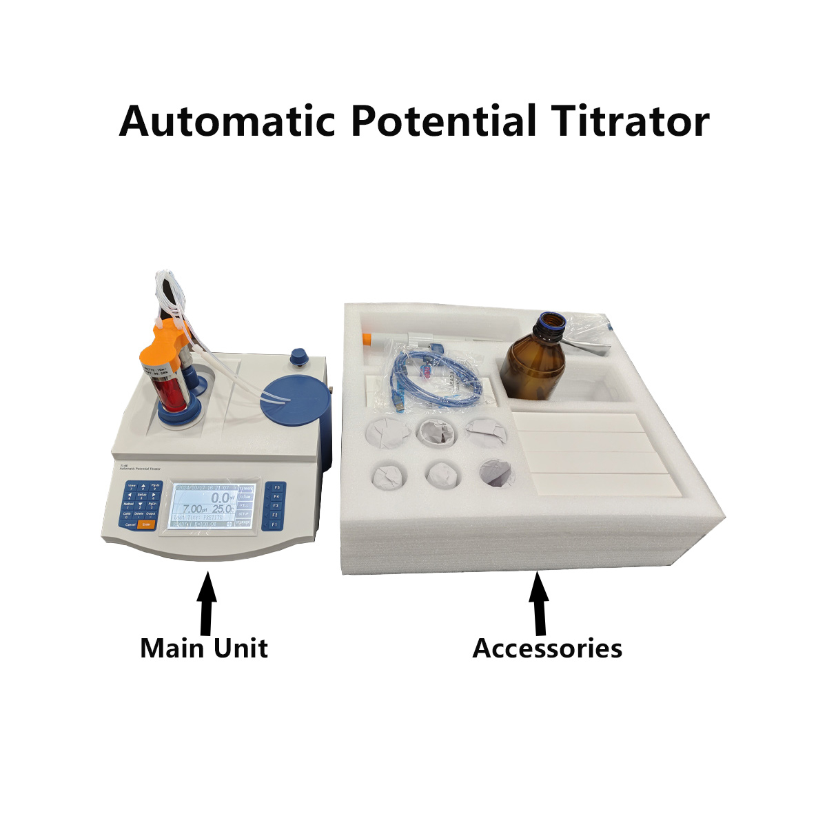 Titrator potensial otomatis untuk berbagai bahan dengan beberapa mode titrasi